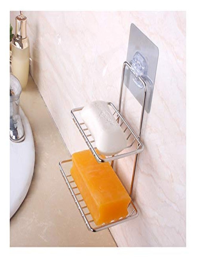 ARLICODECK Wall Mounted Double Layer soap Dish Holder Stainless Steel Wall Hanging Soap Storage Rack for Kitchen Bathroom-with Self Adhesive Magic Sticker(Silver)(2 Layer Shop Holder) - Image 2